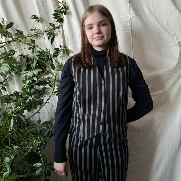 Vintage Shirley Mullings Couture Striped Vest & Pants Set - Picture 3 of 6